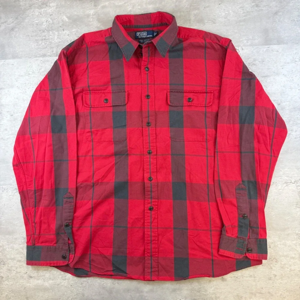 Polo Ralph Lauren Sport Whitfield Red Grey Plaid Button Down Shirt Mens XL